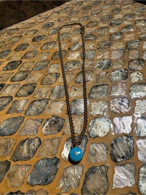 Gold Chain Necklace with Turquoise Pendant